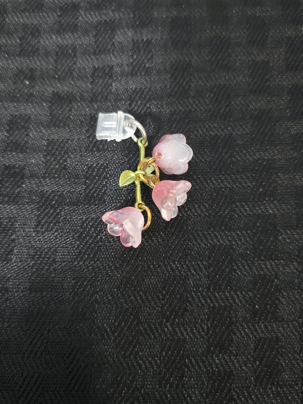 Pink Flower Charm Phone Dust Plug - Gold Tone Accent TYPE C